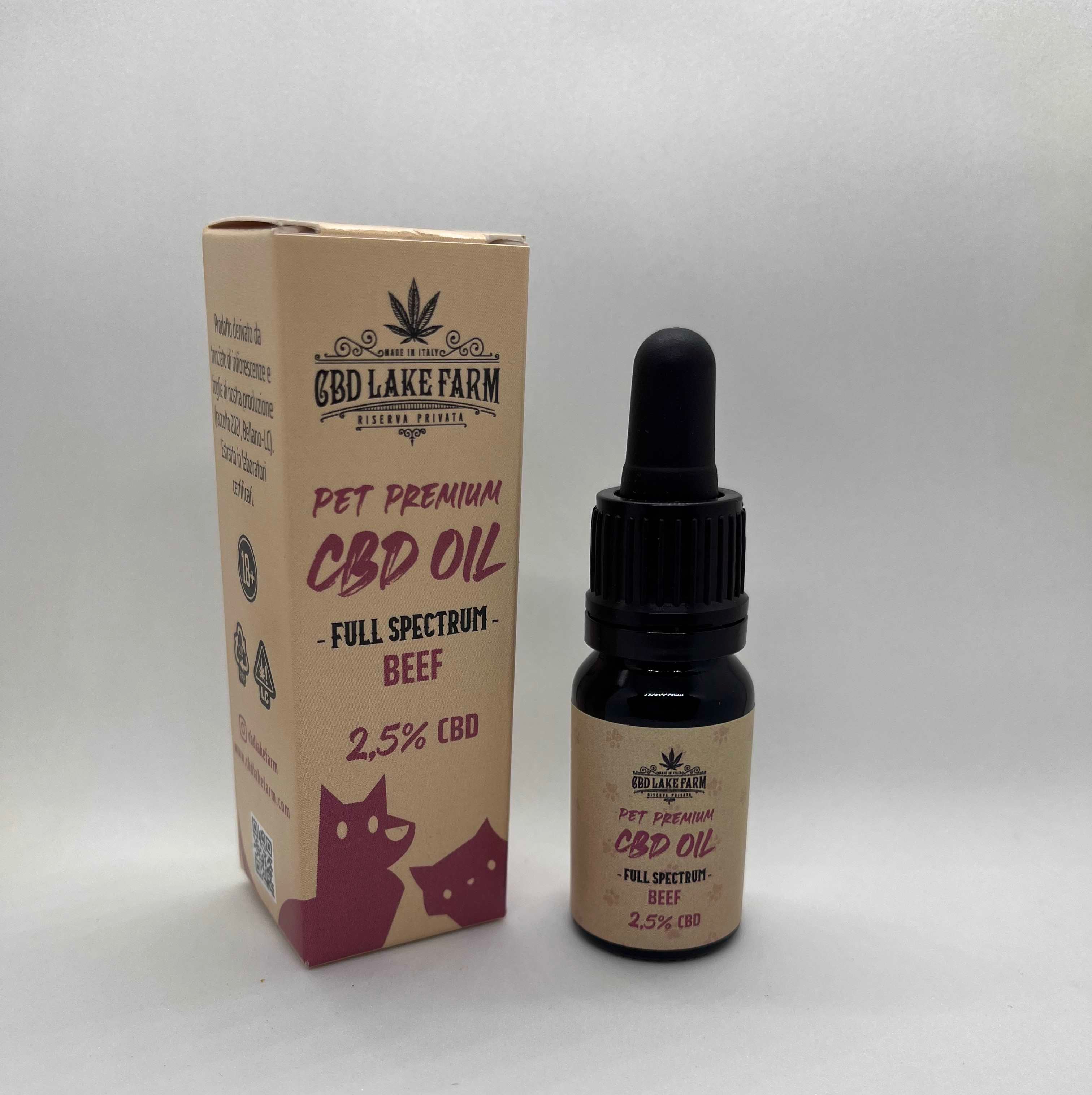 Olio al CBD 2,5% beef per gatti e cani di piccola taglia.